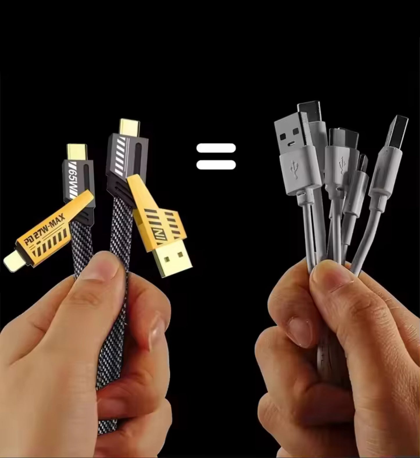 AeroXonic Universal 2-in-2 Dual USB Fast Charging Cable, USB-A & USB-C to Lightning & Type-C (60W PD, 1m/3ft). Charge everything, everywhere - one cable for all your devices.