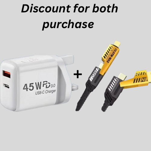 Collection: AeroXonic 45W Super Fast Charging Adapter + AeroXonic Universal 2-in-2 Dual USB Fast Charging Cable